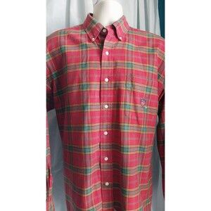Vintage Ralph Lauren Shirt Mens Large Country Club Crest Button Red Plaid